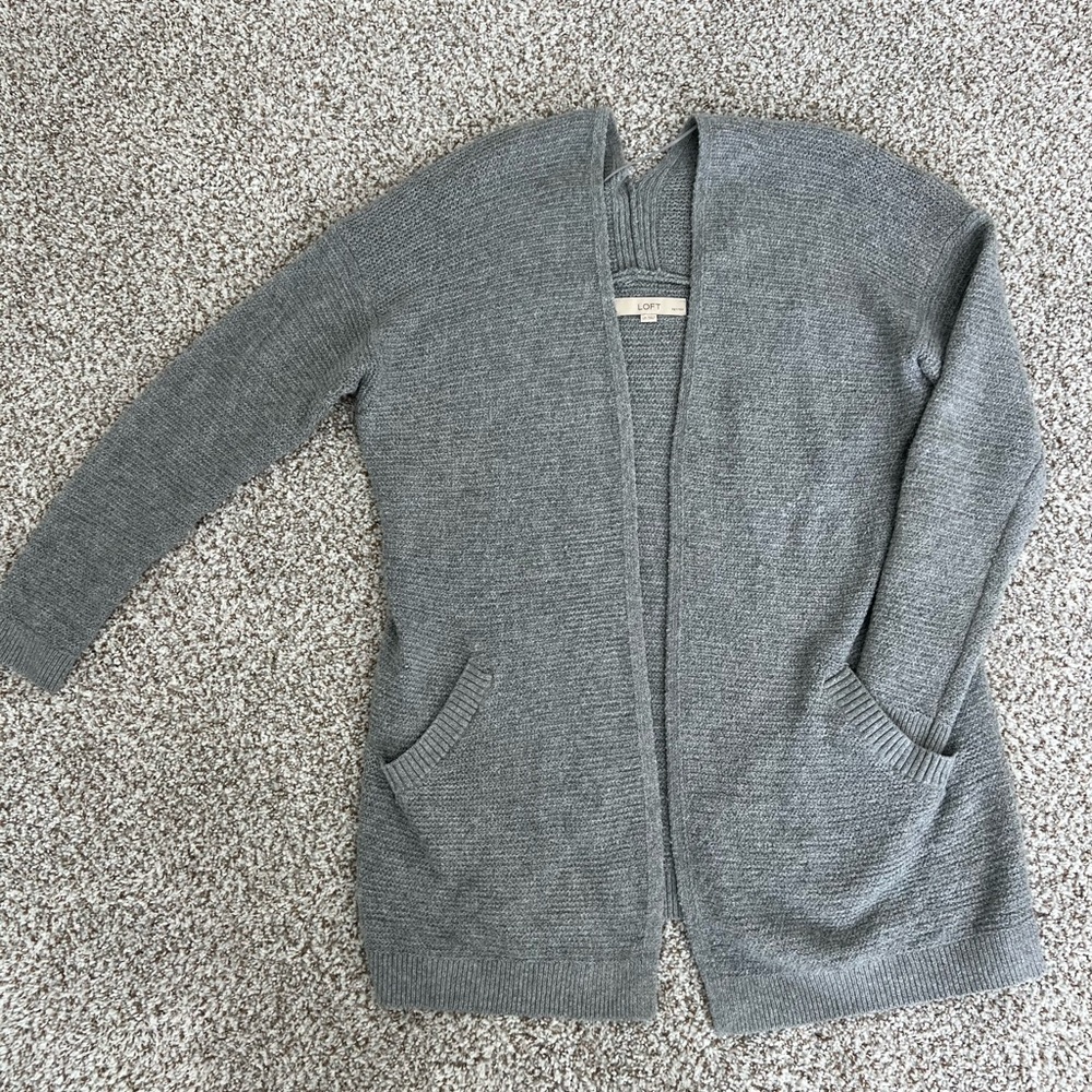 LOFT Women's Gray Open-Front Sweater